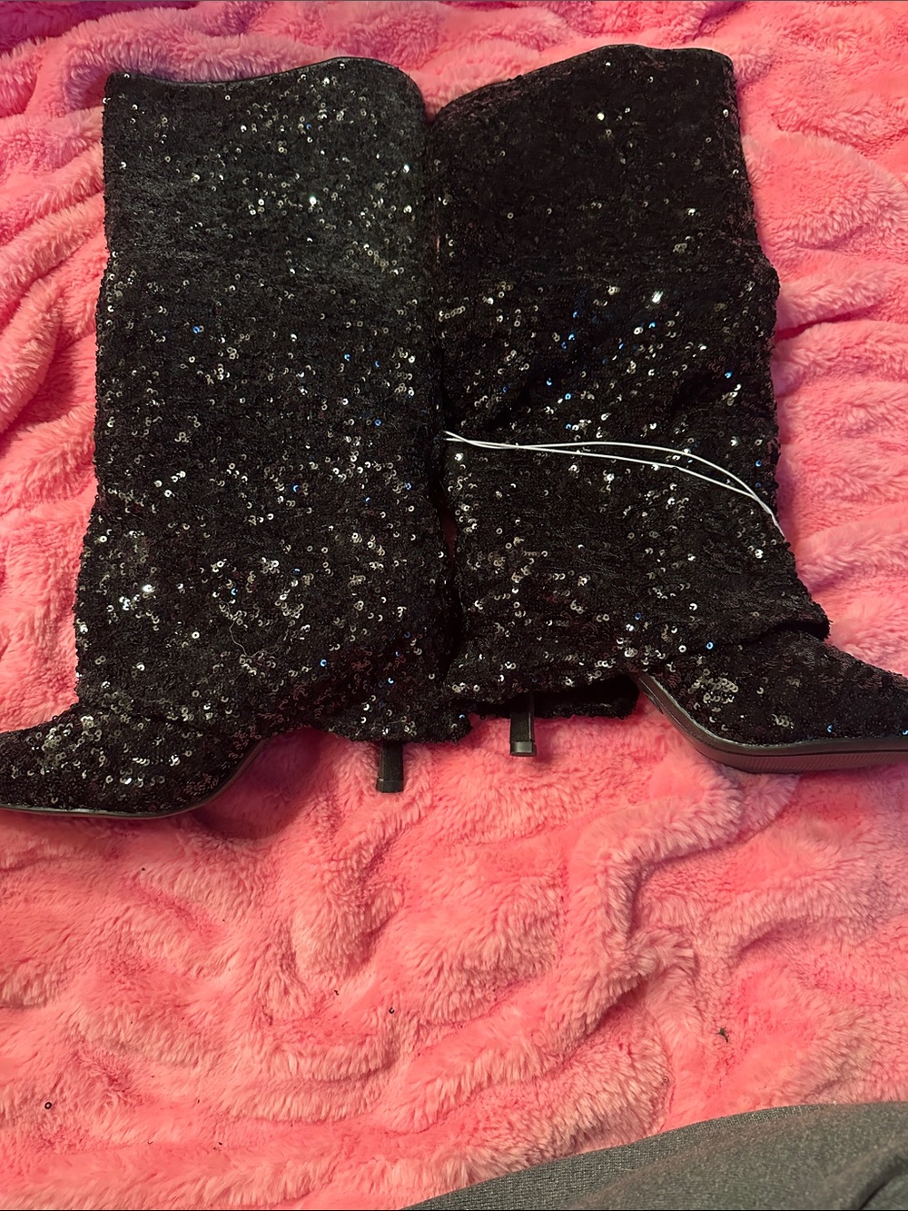 a new day Black Sequin Pointed Toe Heeled Boots